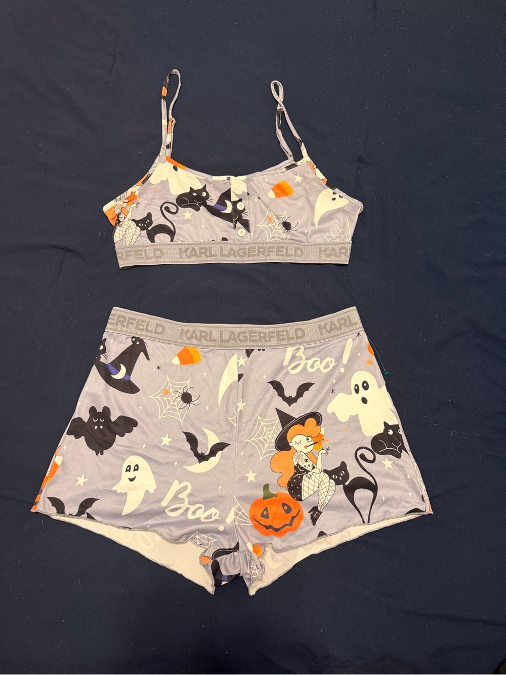 Karl Lagerfeld Lavender Halloween Ghost & Cat Pajama Set
